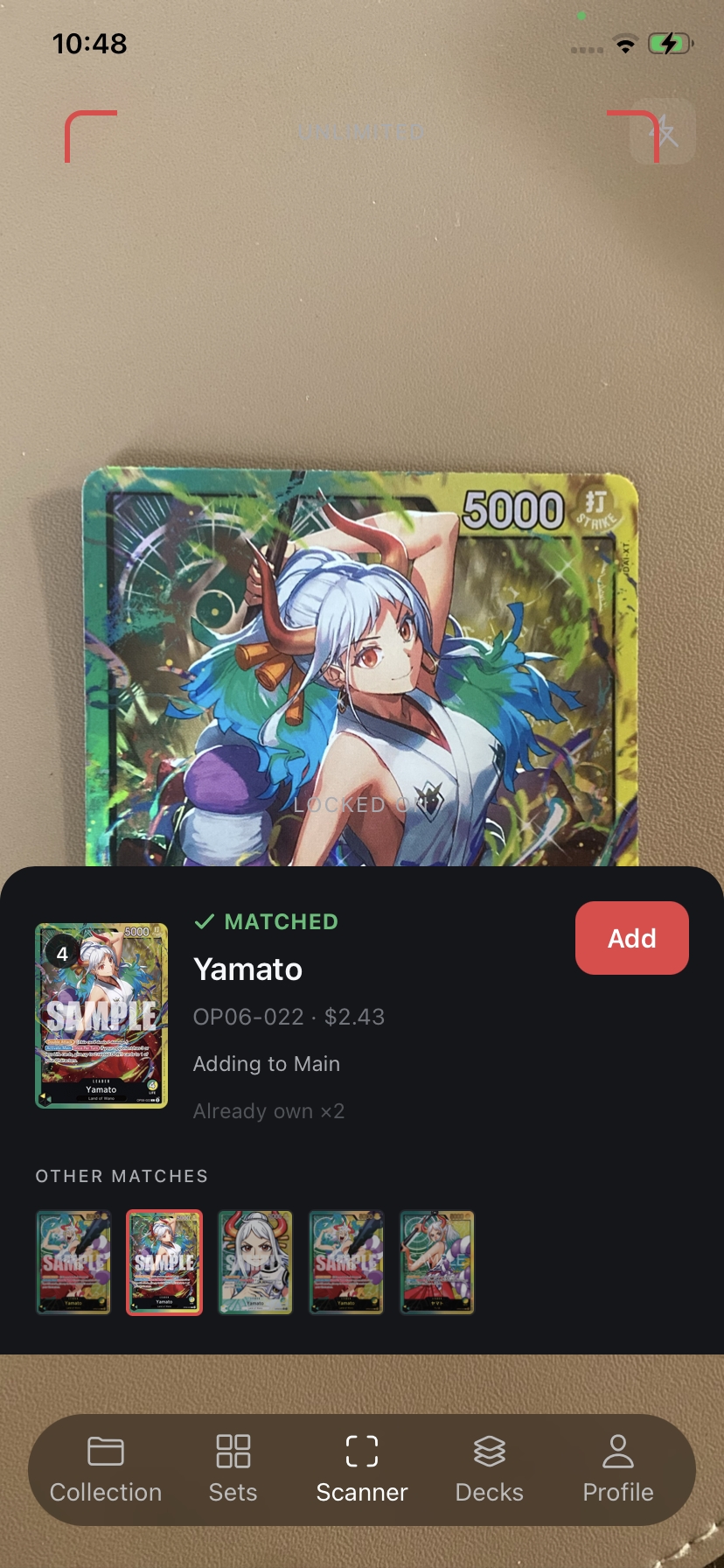 Oplio scanner matching a card